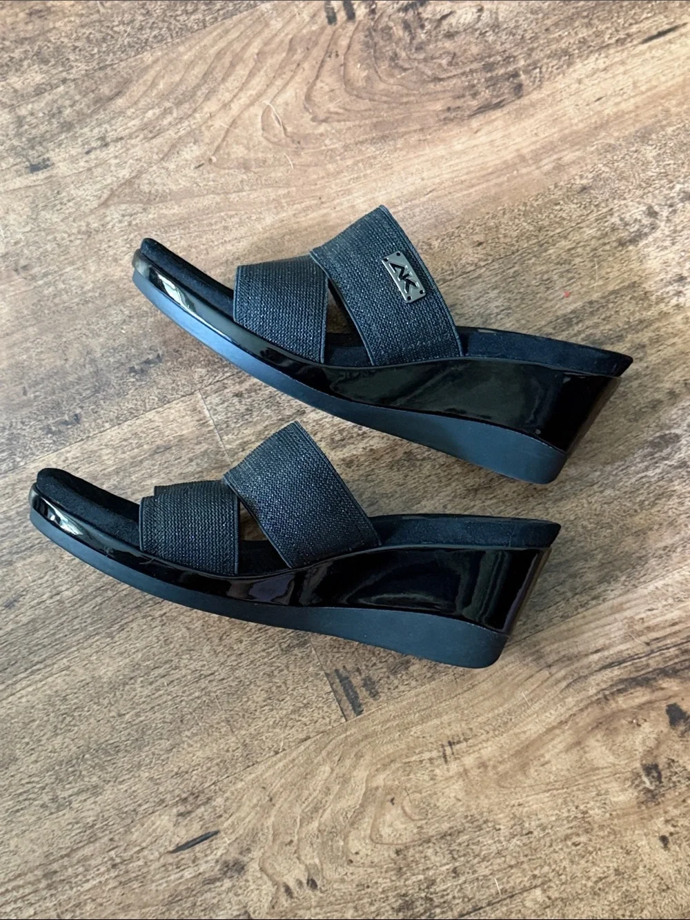 Anne Klein Sport Black Fabric Slide Sandals size 7M